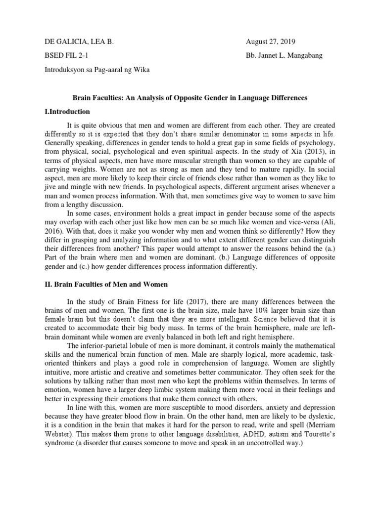 Gender Differences in Language and Brain | PDF | Gender | Gender Studies