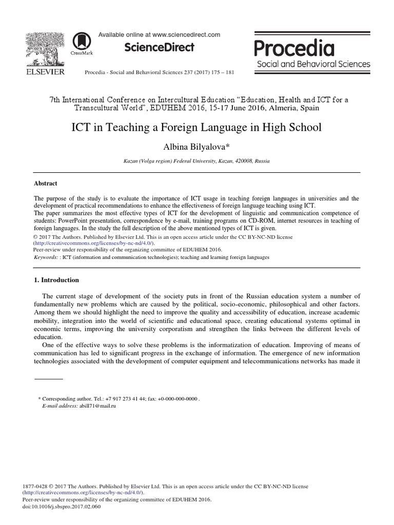 Ict in Teaching A Foreign Language in High School: Sciencedirect | PDF ...