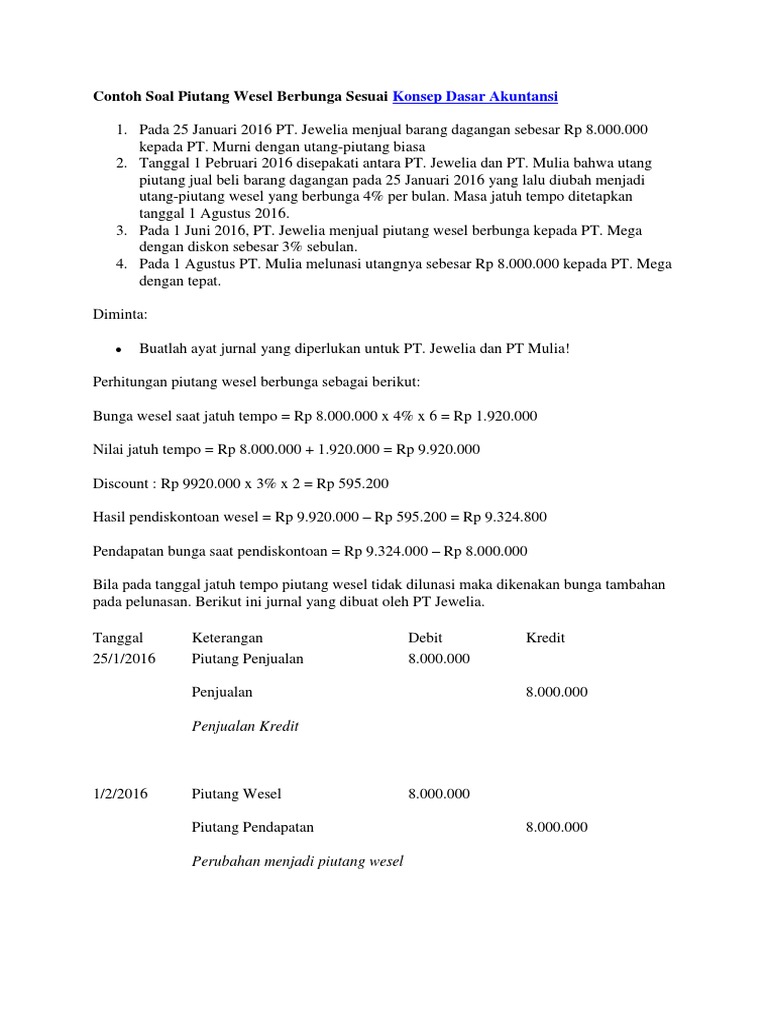 Contoh Soal Piutang Wesel Berbunga Sesuai Konsep Dasar Akuntansi Docx
