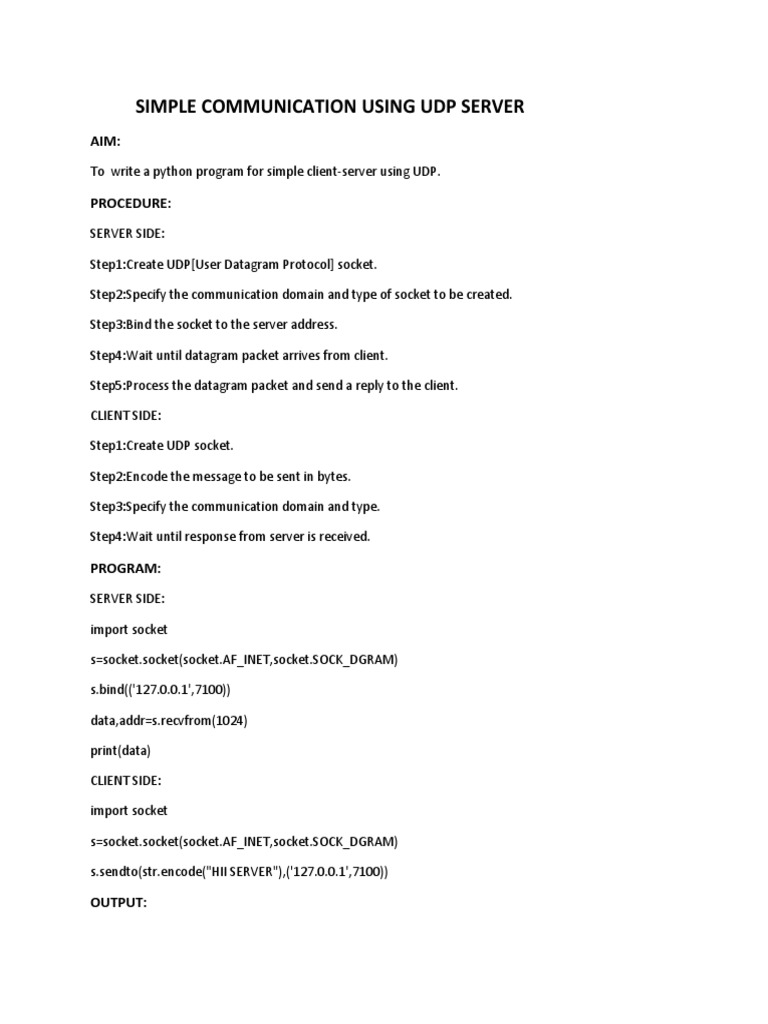 Simple UDP Client Server Communication | PDF | Network Socket ...