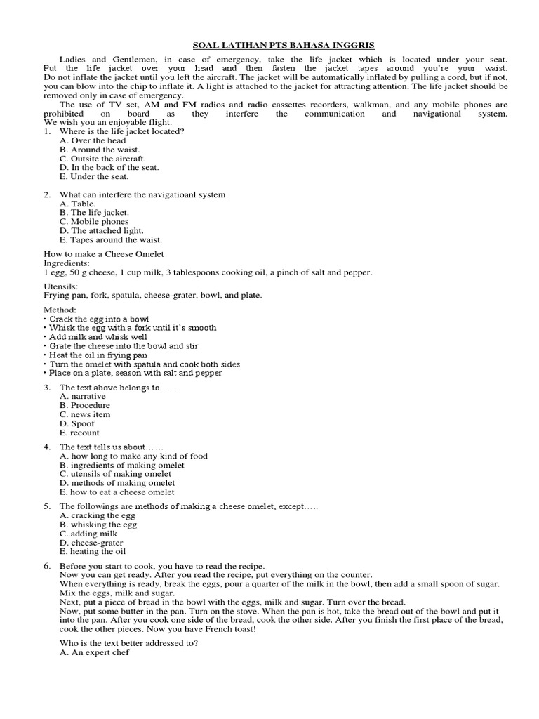PTS English Practice Questions | PDF | Breads | Food And Drink Preparation