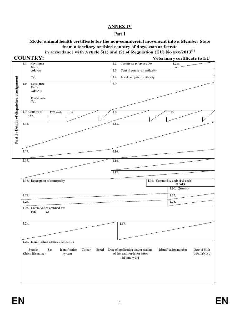 Animal Health Certificate Download Free PDF Member State Of The