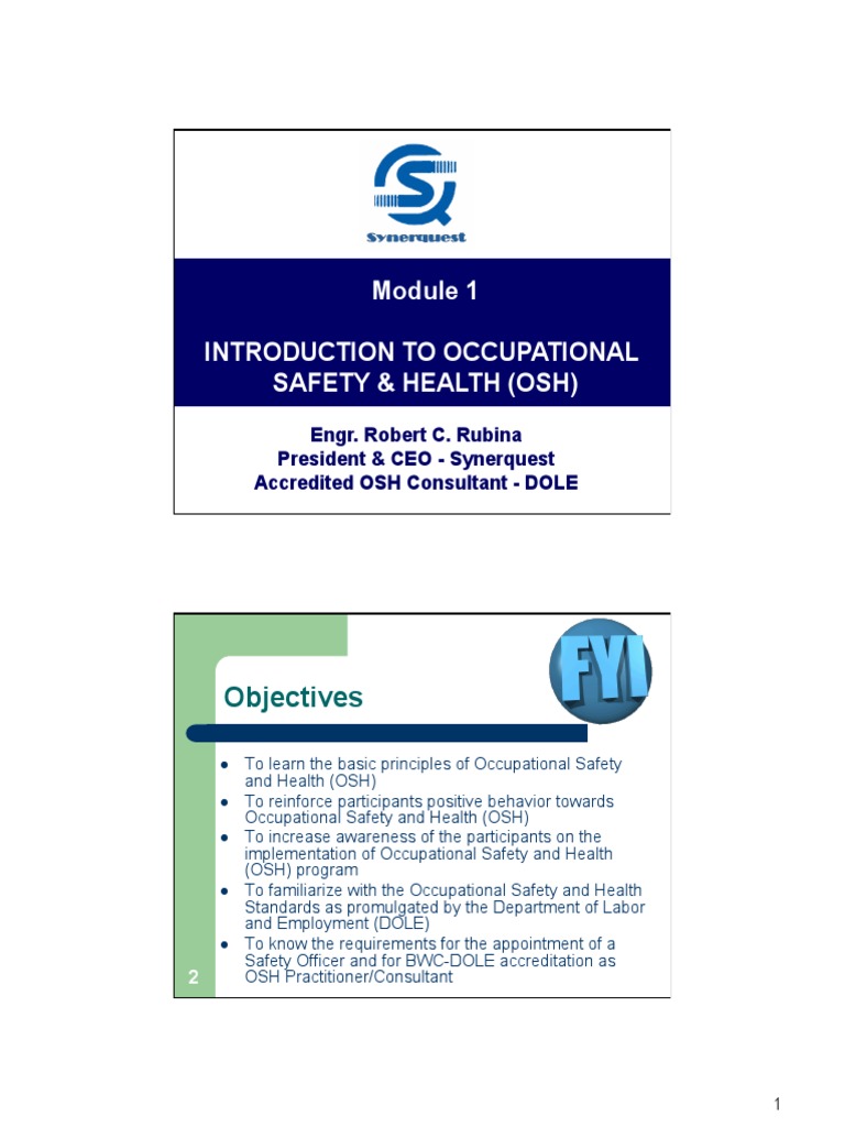 Module 1 Introduction (BOSH) | PDF | Occupational Safety And Health | Labor