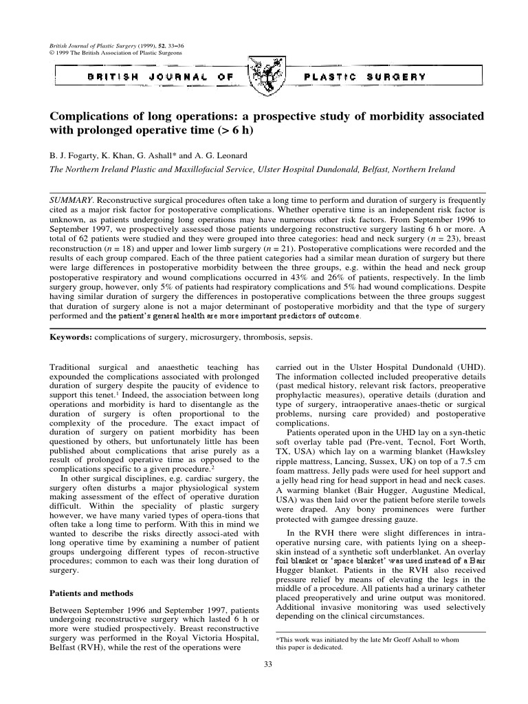 Complications of Long Operations: A Prospective Study of Morbidity ...