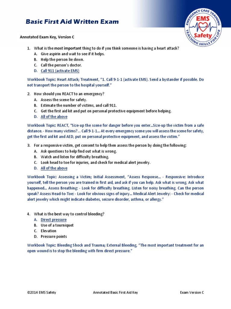Annotated - Exam Key - First Aid C - 10 28 2014 PDF | PDF | Allergy ...