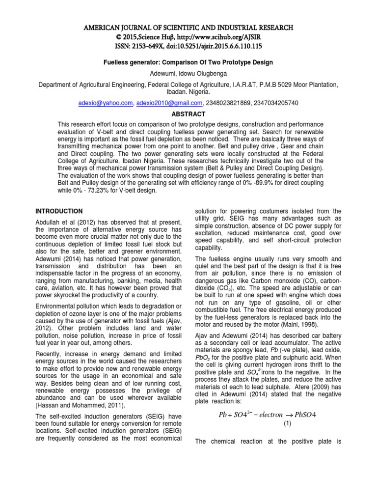 Fuelless Generator: Comparison of Two Prototype Design | PDF | Air ...