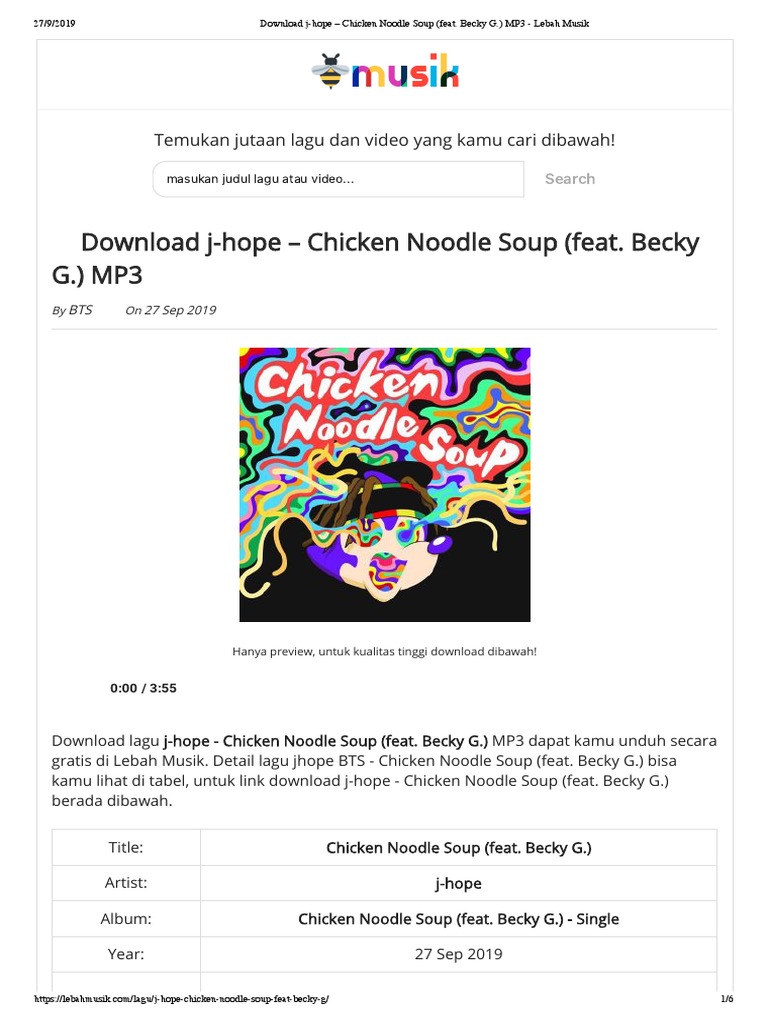 JHope Chicken Noodle Soup (Feat. Becky G.) MP3 Lebah Musik PDF