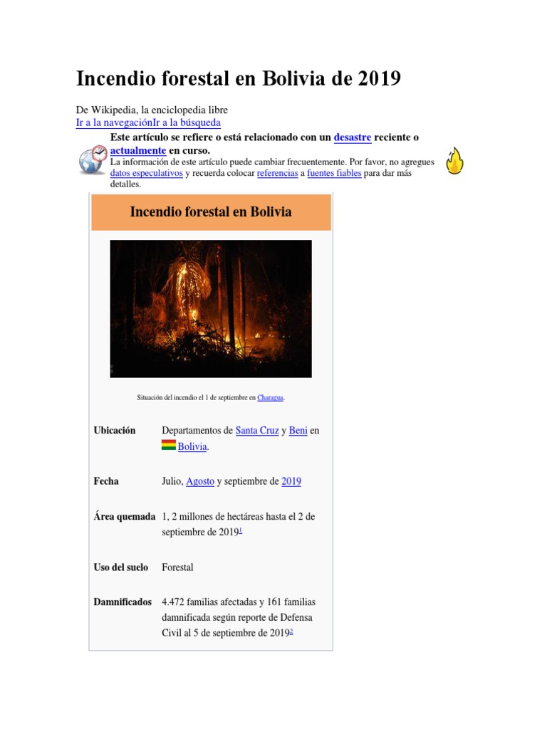 Incendio Forestal en Bolivia de 2019 PDF Bolivia Deforestación