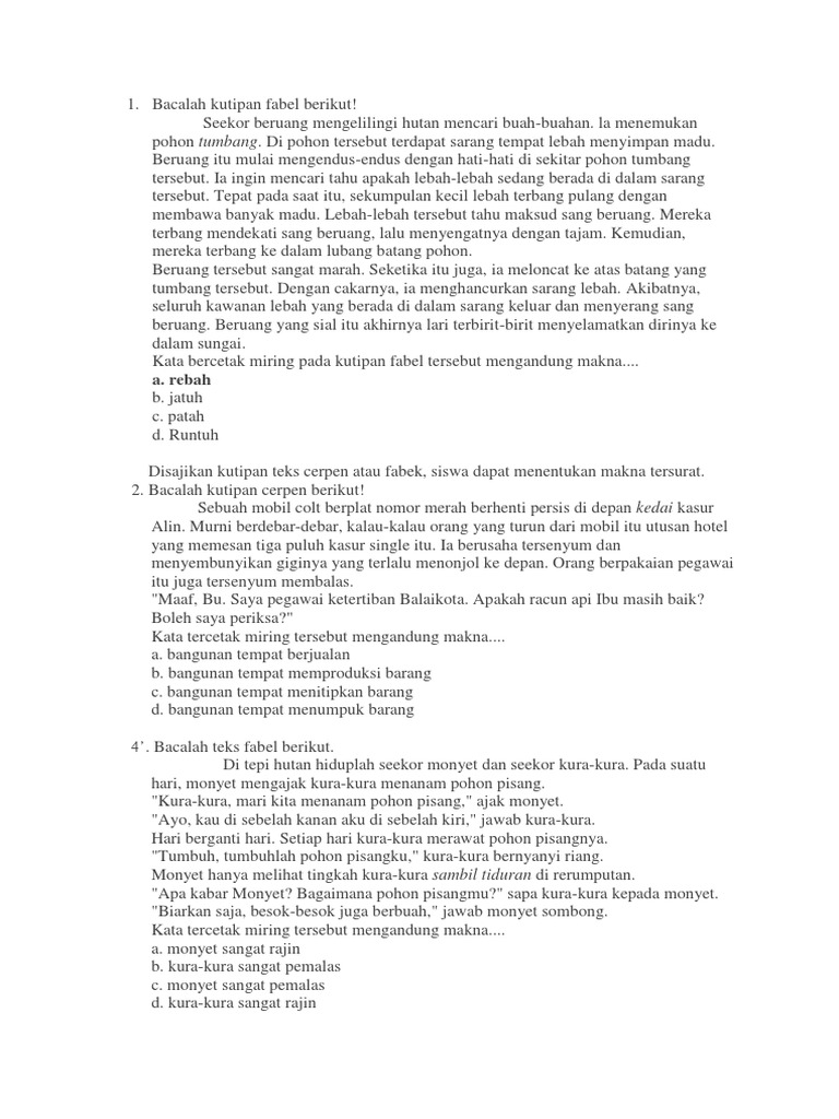 Bacalah Kutipan Fabel Berikut