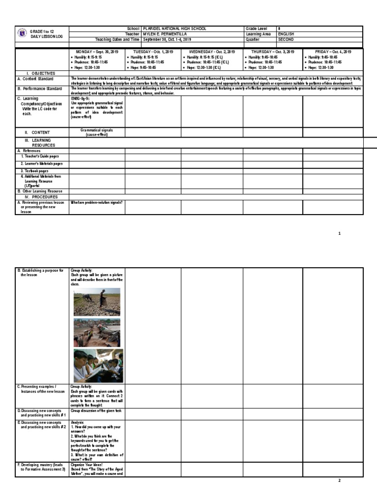8 English Second: GRADE 1 To 12 Daily Lesson Log | PDF | Causality ...
