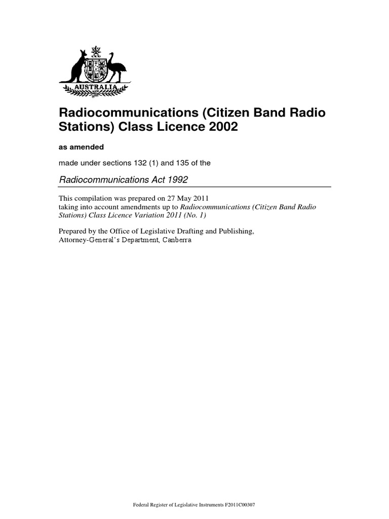 (Citizen Band Radio Stations) Class Licence 2002