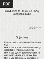 Introduction To Structured Query Language (SQL) : Made By: Shivba Pawar Roll No.: 39