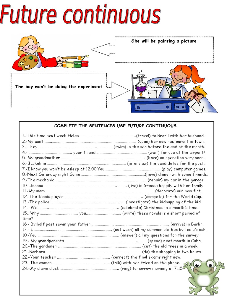 Future Continuous Tense Exercises | PDF | Games & Activities | Language ...