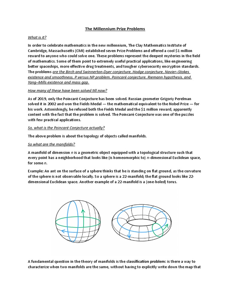 The millennium prize problems pdf conjecture differential topology