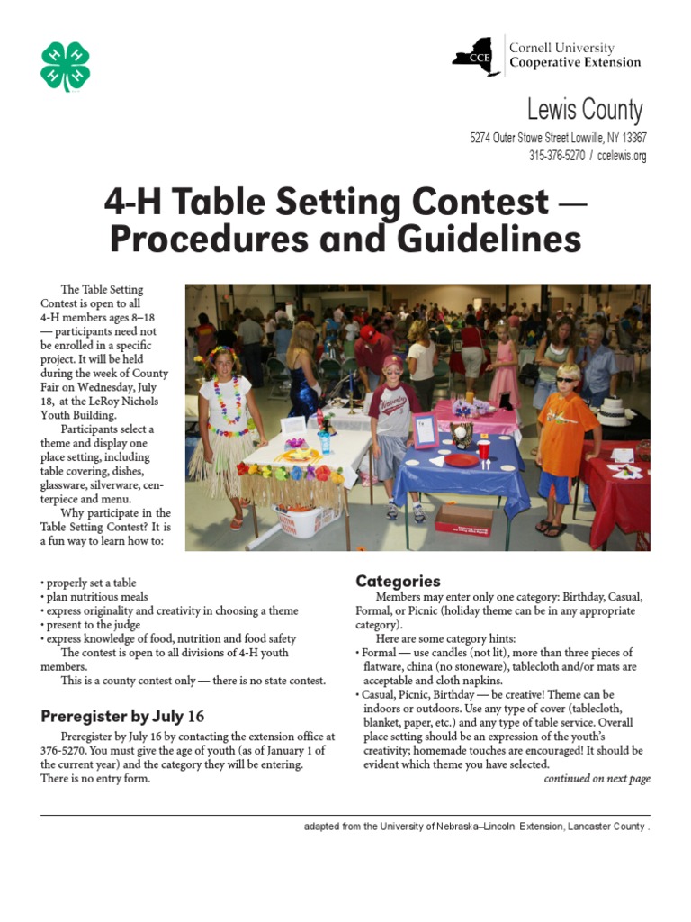 4-H Table Setting Contest Guidelines | PDF | Tableware | Menu