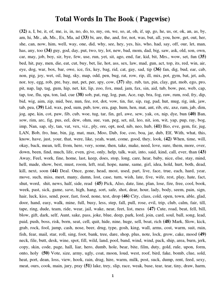 Total Words in The Book (Pagewise) | PDF