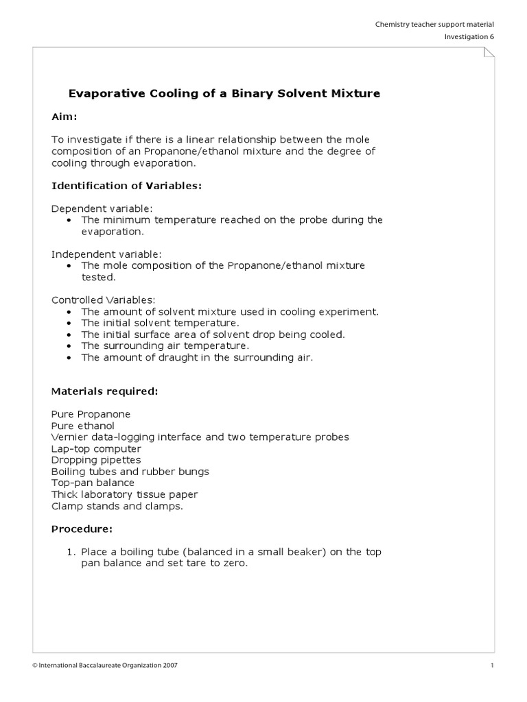 Evaporative Cooling of A Binary Solvent Mixture: Chemistry Teacher ...