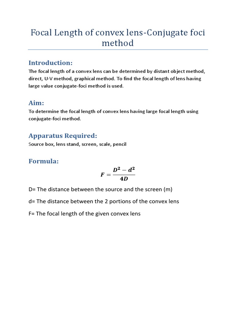 Focal Length of Convex Lens PDF