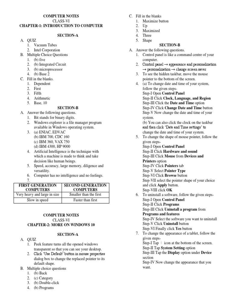 Class 6 Computer Science Notes | PDF | Computer Program | Programming