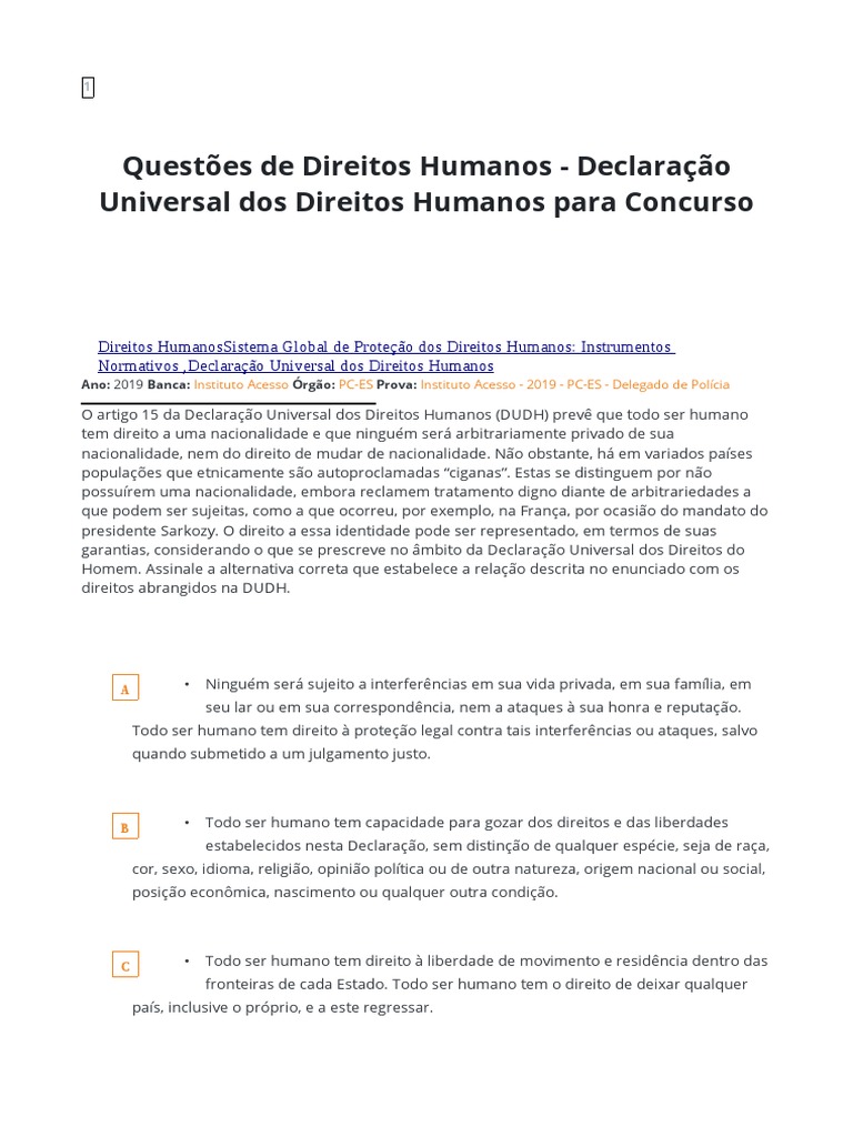 Questões de Direitos Humanos - Declaração Universal Dos Direitos ...