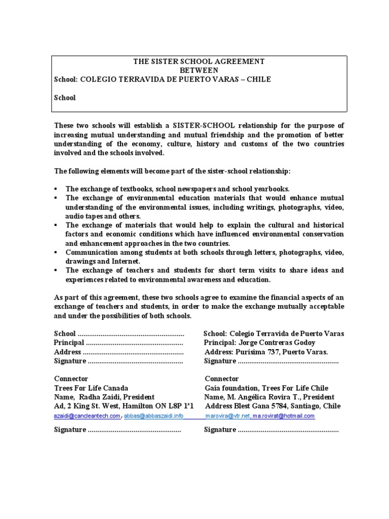 Sister School Agreement | PDF | Communication