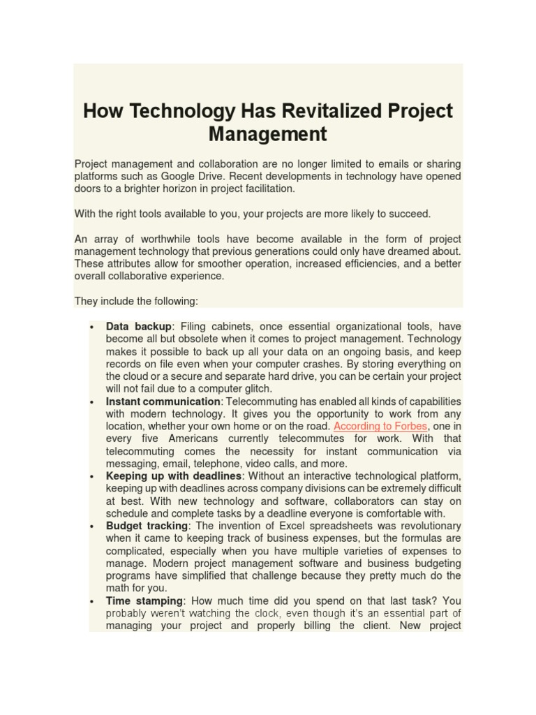 Technology Enhancements in Project Management | PDF | Project ...