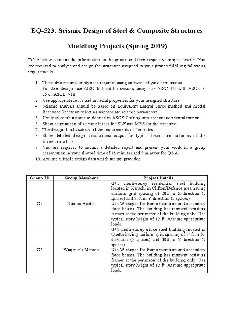 Seismic Design Projects for Steel Structures | PDF | Economic Sectors ...