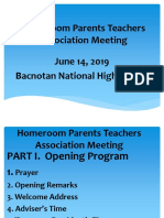 Homeroom Parents Teachers Association Meeting June 14, 2019 Bacnotan National High School