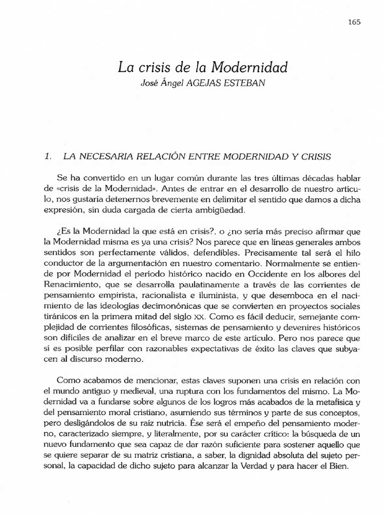 La Crisis de La Modernidad - José Angel Agejas Esteban PDF | PDF