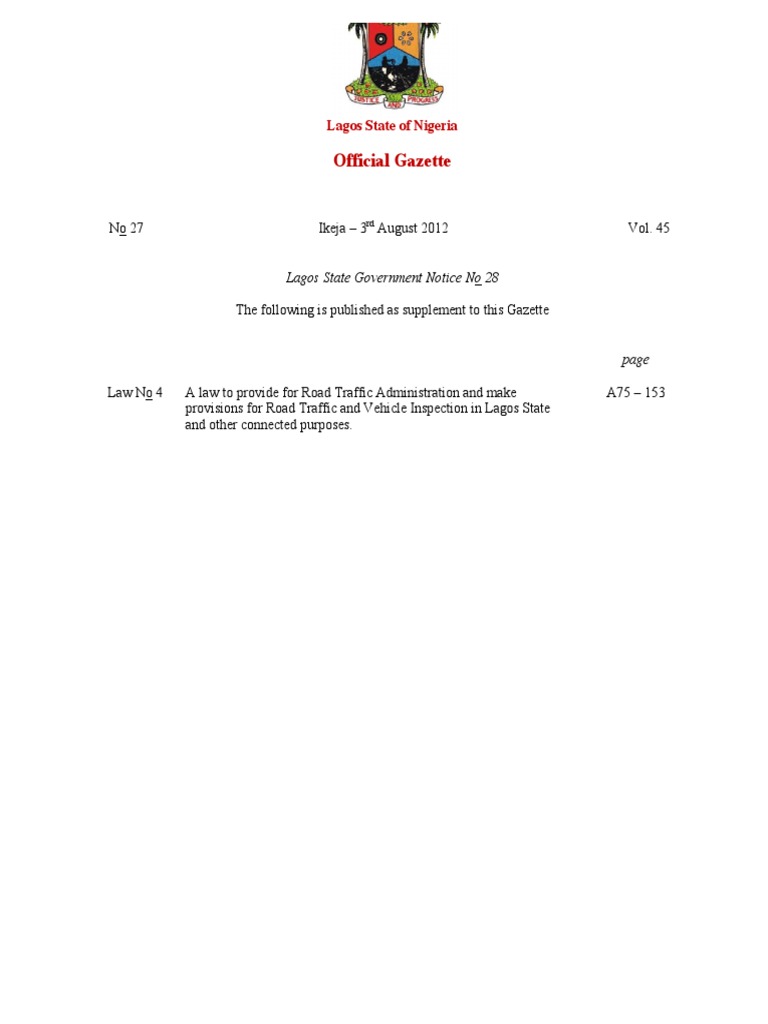 Lagos Traffic Law PDF Traffic Driving
