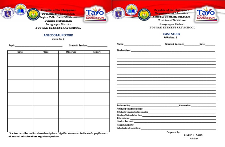 Anecdotal Record Case Study: Form No. 1 Form No. 2 | PDF | Cognition | Neuroscience for Free Printable Anecdotal Record Form Word