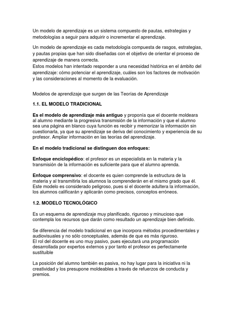 Modelos de Aprendizaje: Tipos y Estrategias | PDF | Constructivismo ...