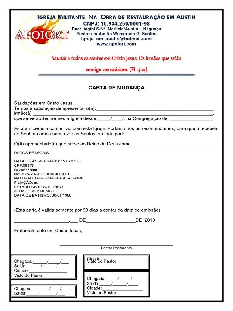 Carta de Mudanca PDF