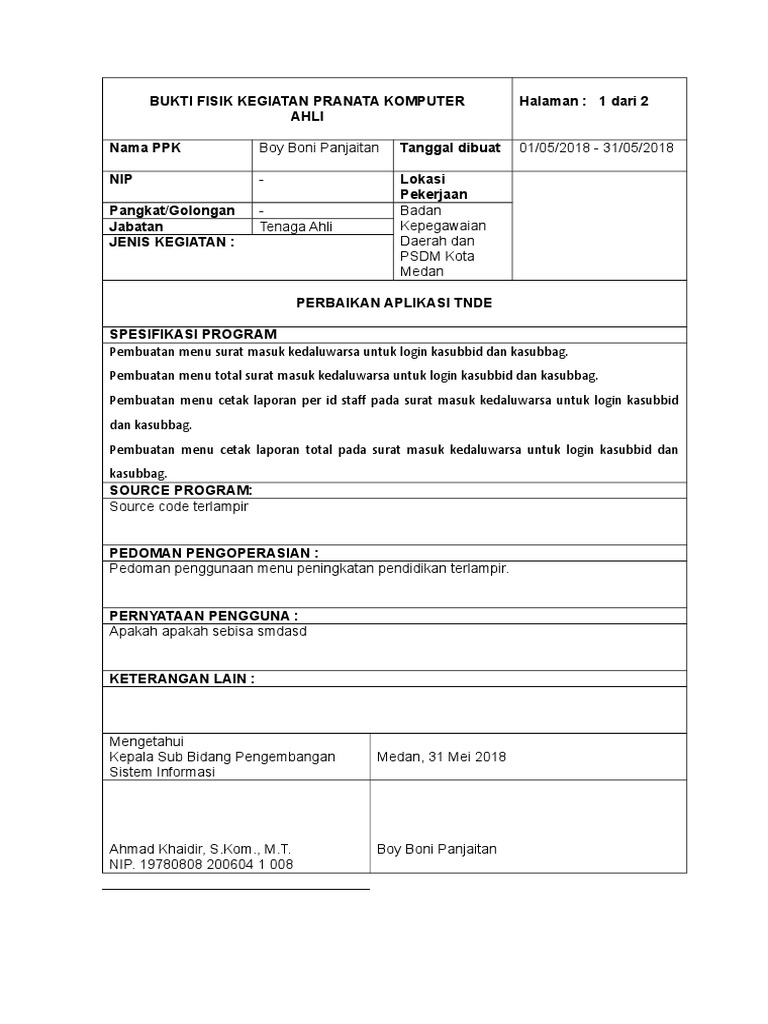 Contoh Laporan Kerja Bulanan | PDF