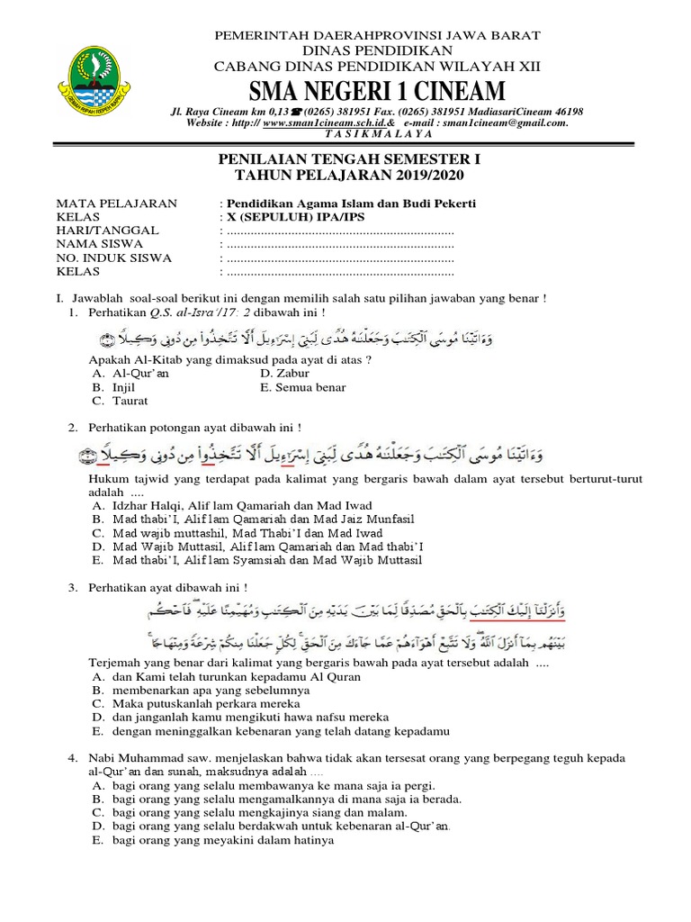 Soal Pts Pai Kelas Xi 2019 2020