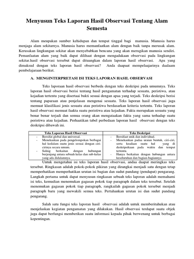 Menyusun Teks Laporan Hasil Observasi Tentang Alam Semesta