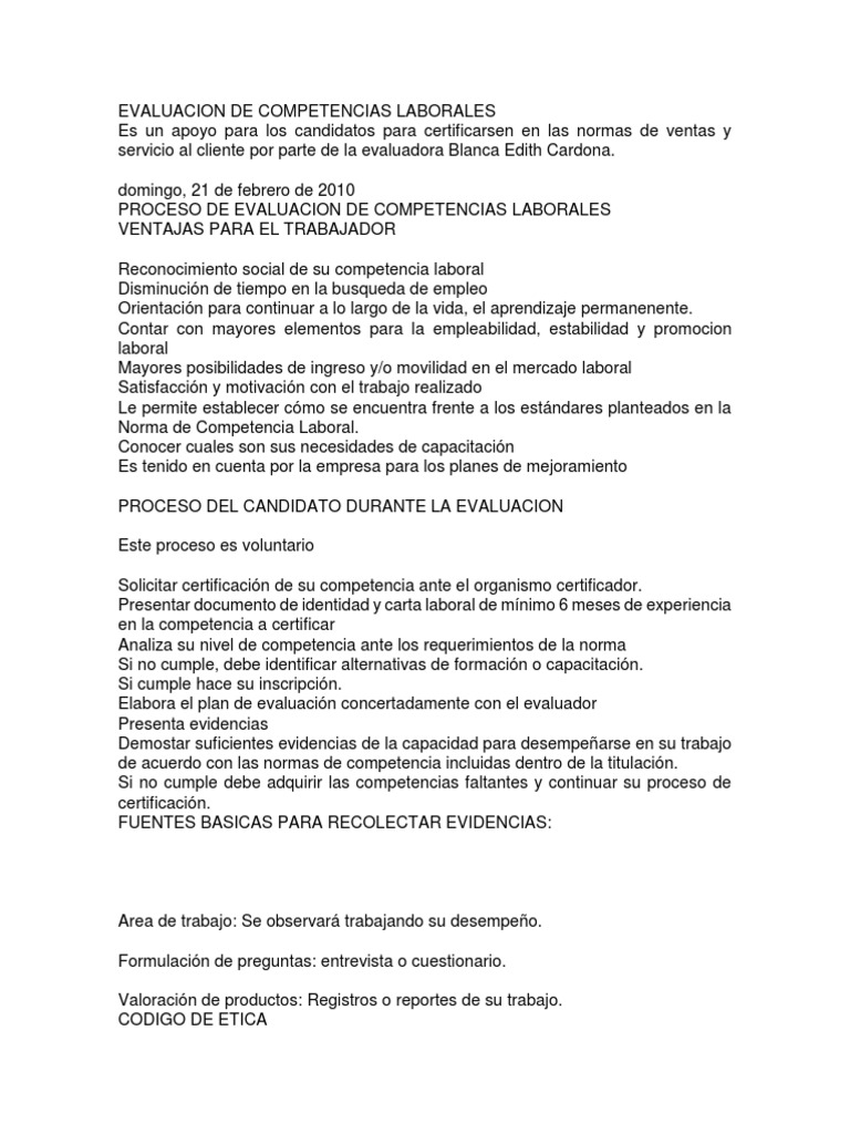 Certificación de Competencias Laborales | PDF | Evaluación | Marketing