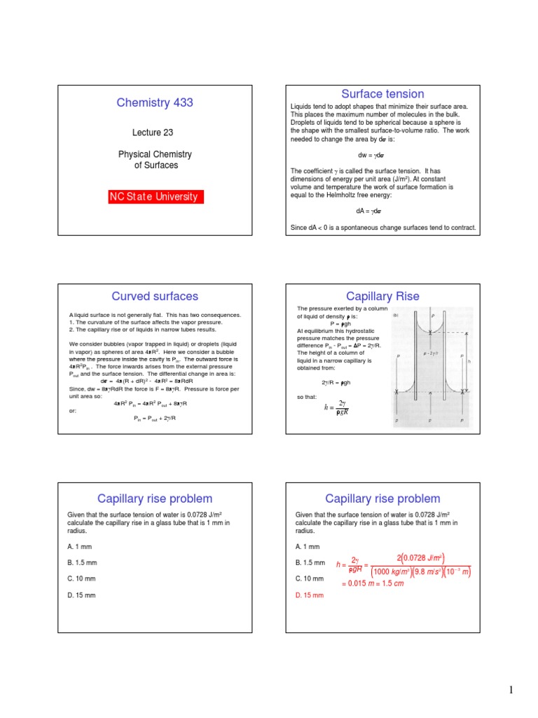 Surface Tension and Capillary Rise Explained | PDF | Cell Membrane ...