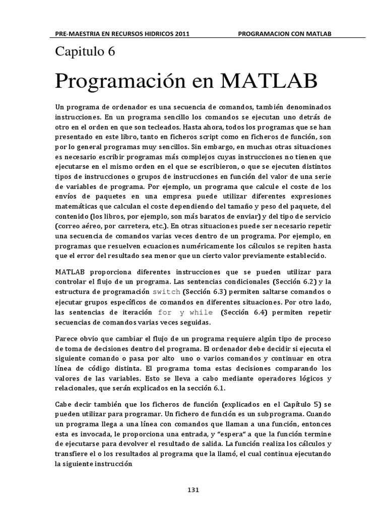 Programación en MATLAB: Control de Flujo | PDF | Flujo de control ...