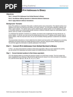 L Lab - Co Onvertin NG Ipv4 A Address Sestob Binary: O Objectives