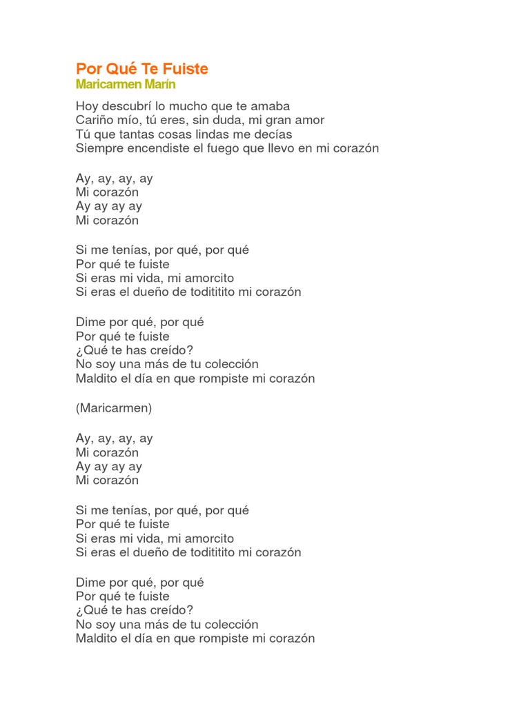 Por Qué Te Fuiste - Letra Mari Carmen | PDF