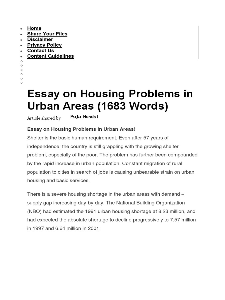 write an essay on housing problems in india
