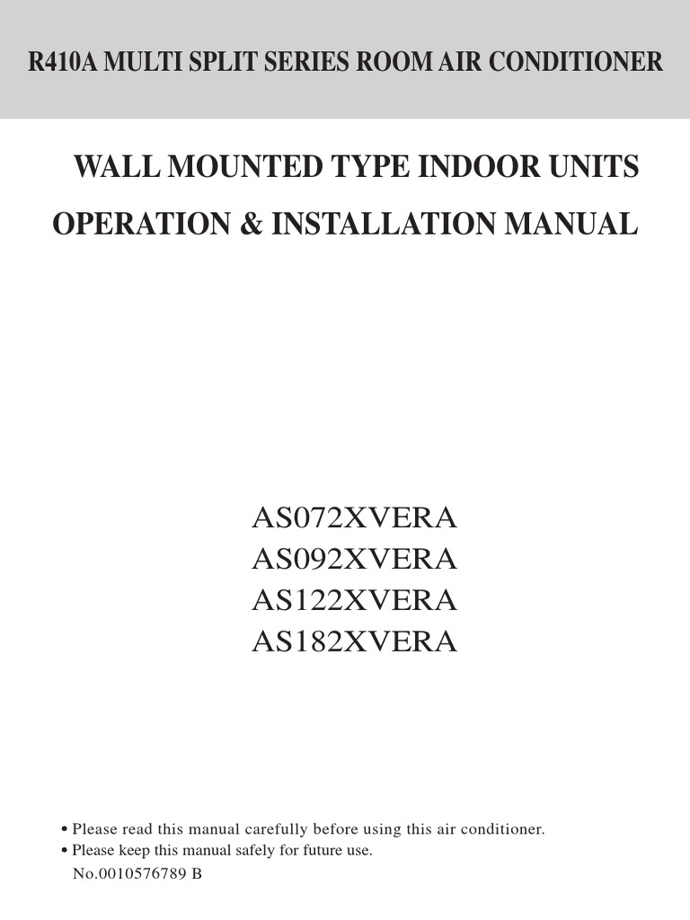 Wall Mounted Type Indoor Units Operation & Installation Manual | PDF ...
