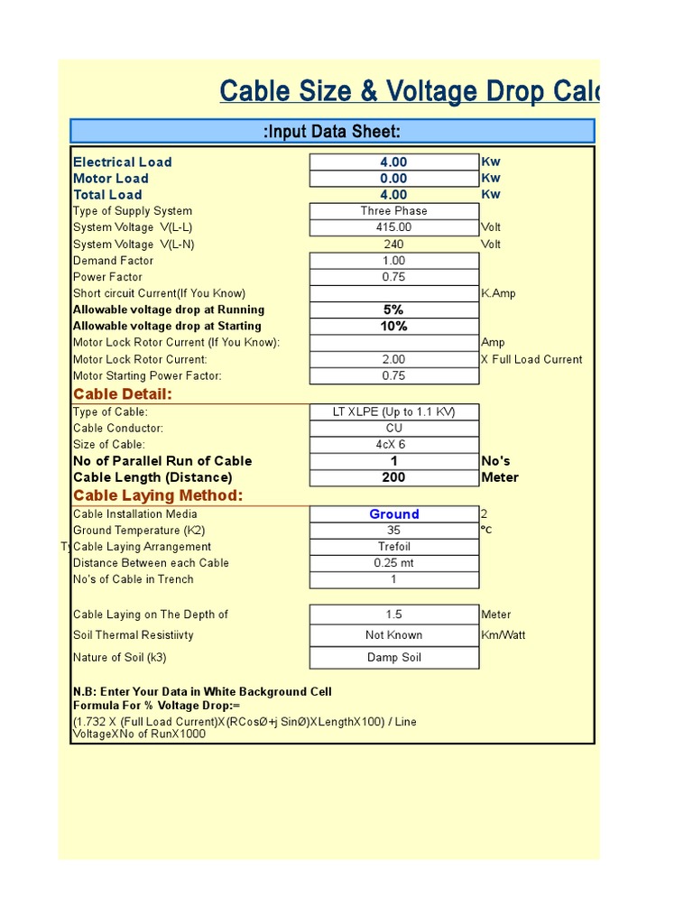 Cable Size Voltage Drop Calculation (1.1.19) PDF Coaxial Cable