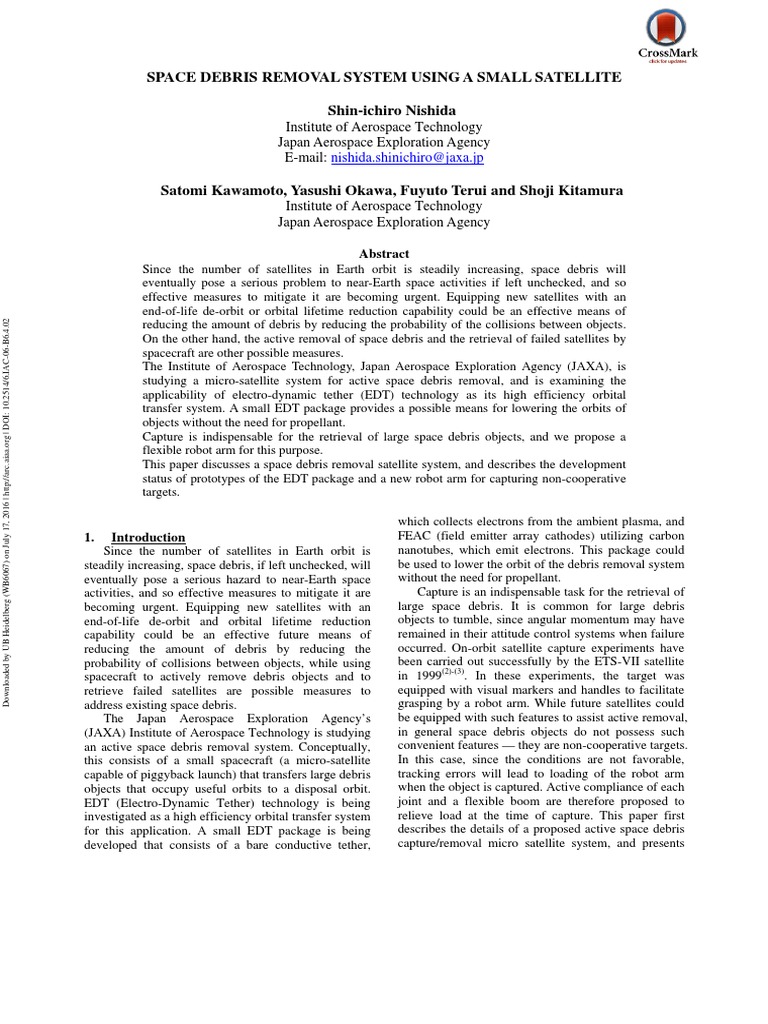 Space Debris Removal System Using A Small Satellite 2006 | PDF | Space ...