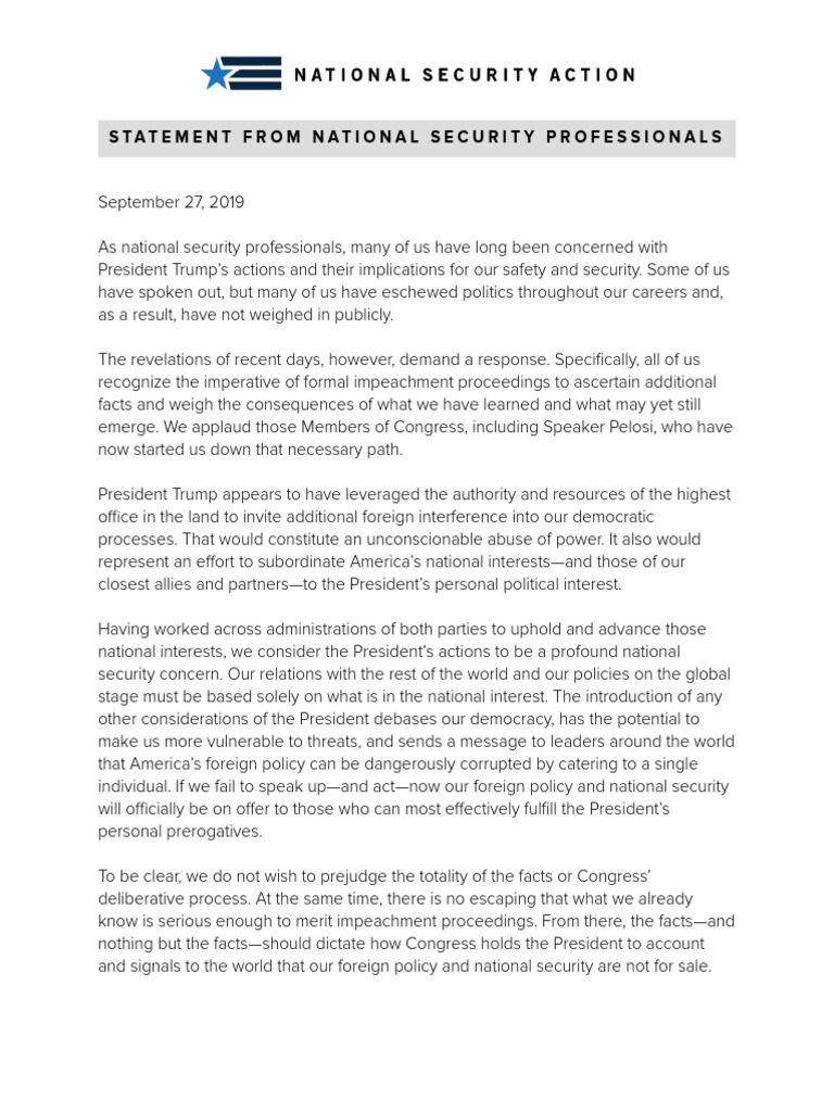 Statement From National Security Professionals | PDF | United States ...