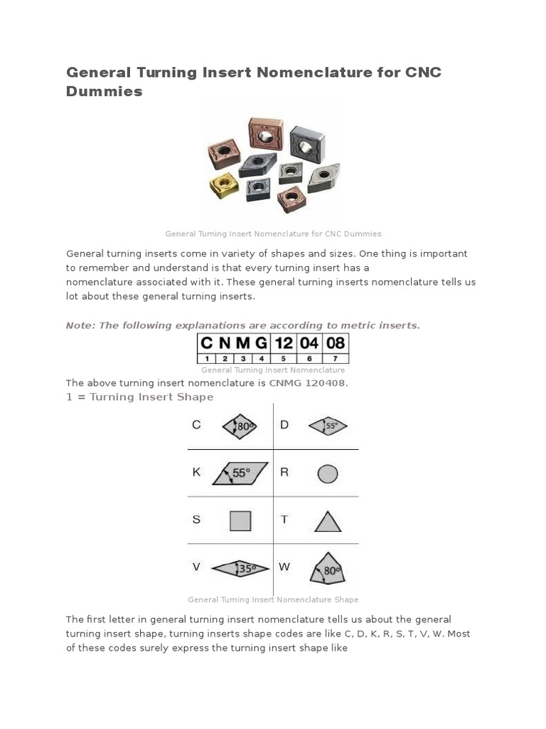 CNC Turning Insert Nomenclature Guide | PDF | Engineering Tolerance ...