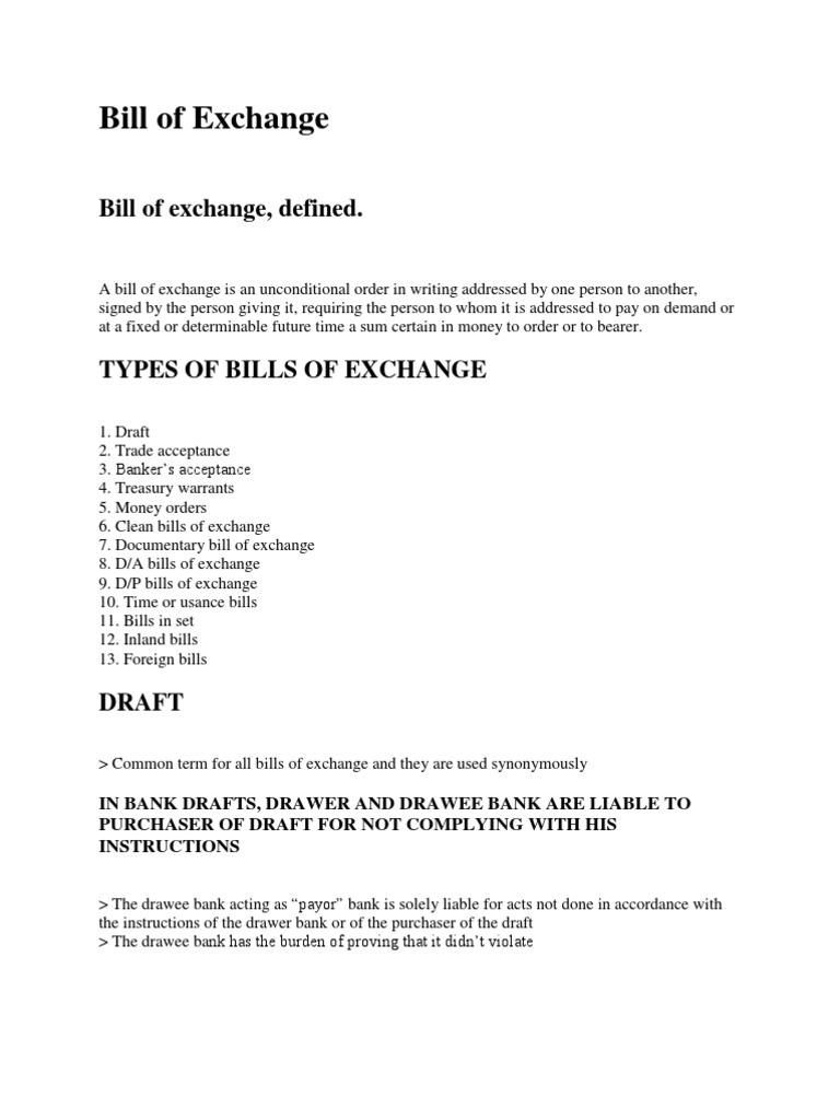 Bill of Exchange Negotiable Instrument Financial Services