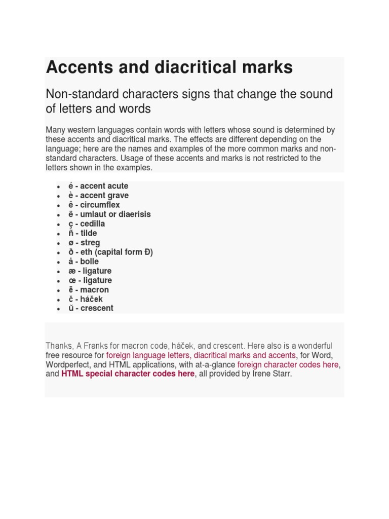 Accents and Diacritical Marks  PDF