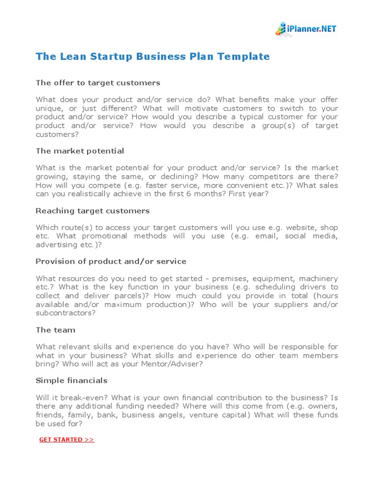 Lean Startup Business Plan Template | PDF